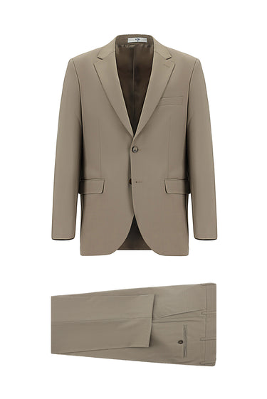 Açık Vizon Super Slim Fit Ekstra Dar Kesim Yünlü Klasik Takım Elbise