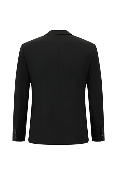 Siyah Super Slim Fit Ekstra Dar Kesim Yünlü Klasik Takım Elbise