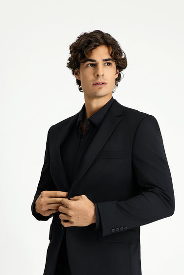 Siyah Techno-Line Super Slim Fit Ekstra Dar Kesim Beli Lastikli İpli Çantalı Likralı Takım Elbise