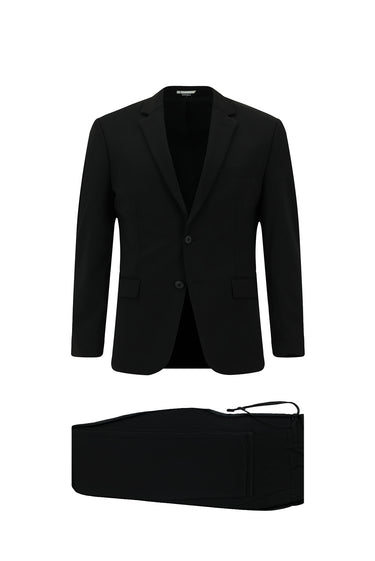 Siyah Techno-Line Super Slim Fit Ekstra Dar Kesim Beli Lastikli İpli Çantalı Likralı Takım Elbise