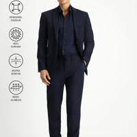 Koyu Lacivert Techno-Line Super Slim Fit Ekstra Dar Kesim Beli Lastikli İpli Çantalı Likralı Takım Elbise