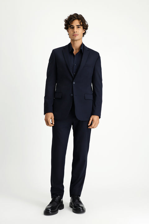 Dark Navy Techno-Line 7 Drop Super Slim Fit Extra Narrow Cut Elastic Waist Drawstring Suit with Bag and Lycra Fabric