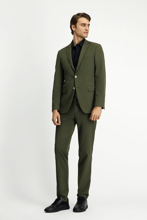 Medium Khaki Techno-Line 7 Drop Super Slim Fit Extra Narrow Cut Elastic Waist Drawstring Suit with Bag and Lycra Fabric