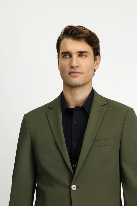 Medium Khaki Techno-Line 7 Drop Super Slim Fit Extra Narrow Cut Elastic Waist Drawstring Suit with Bag and Lycra Fabric