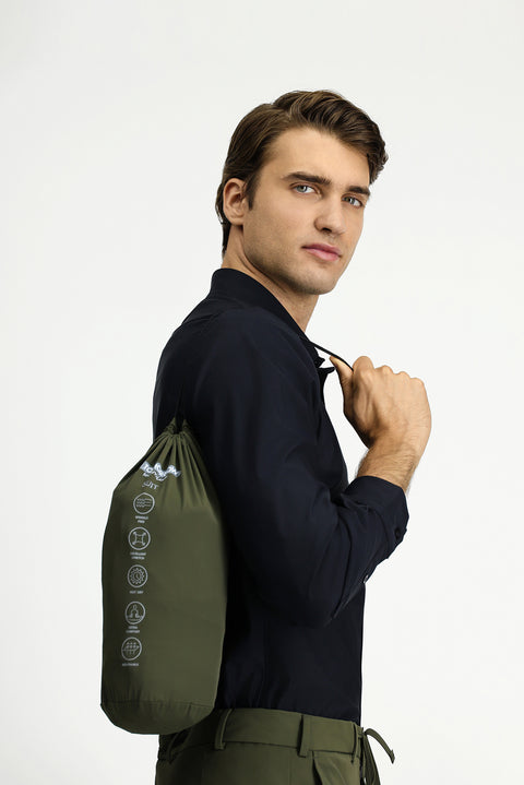 Medium Khaki Techno-Line 7 Drop Super Slim Fit Extra Narrow Cut Elastic Waist Drawstring Suit with Bag and Lycra Fabric