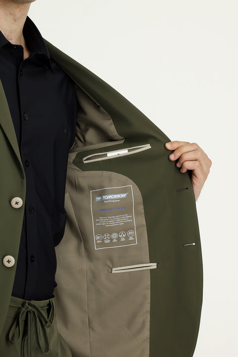 Medium Khaki Techno-Line 7 Drop Super Slim Fit Extra Narrow Cut Elastic Waist Drawstring Suit with Bag and Lycra Fabric