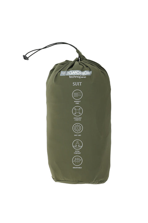 Medium Khaki Techno-Line 7 Drop Super Slim Fit Extra Narrow Cut Elastic Waist Drawstring Suit with Bag and Lycra Fabric