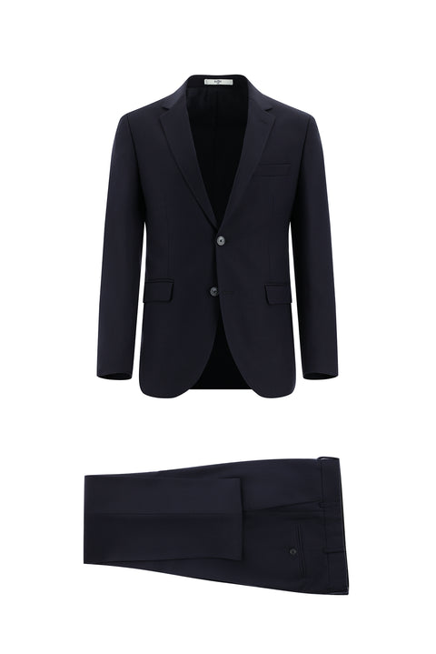 Koyu Lacivert 7 Drop Slim Fit Dar Kesim Keten Karışımlı Takım Elbise