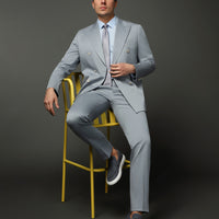 Bulut Gri Slim Fit Dar Kesim Pamuklu Lyocell Kruvaze Takım Elbise