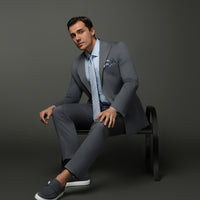 Orta Füme Slim Fit Dar Kesim Pamuklu Lyocell Kruvaze Takım Elbise