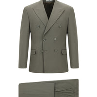 Koyu Haki Slim Fit Dar Kesim Pamuklu Lyocell Kruvaze Takım Elbise