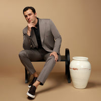 Koyu Vizon Slim Fit Dar Kesim Pamuklu Lyocell Kruvaze Takım Elbise