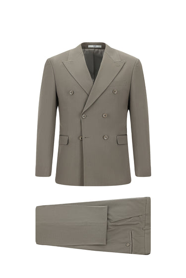 Koyu Vizon Slim Fit Dar Kesim Pamuklu Lyocell Kruvaze Takım Elbise