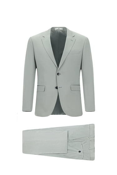 Açık Gri Slim Fit Dar Kesim Pamuklu Lyocell Klasik Takım Elbise