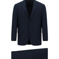 Koyu Lacivert Slim Fit Dar Kesim Pamuklu Lyocell Klasik Takım Elbise