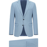 Açık Mavi Slim Fit Dar Kesim Pamuklu Lyocell Klasik Takım Elbise