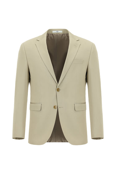 Orta Bej Slim Fit Dar Kesim Pamuklu Lyocell Klasik Takım Elbise