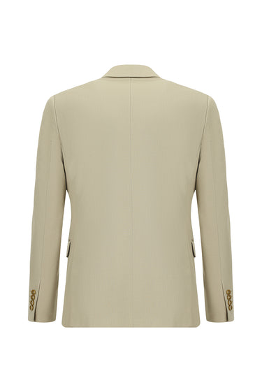 Orta Bej Slim Fit Dar Kesim Pamuklu Lyocell Klasik Takım Elbise