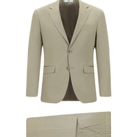 Koyu Bej Slim Fit Dar Kesim Pamuklu Lyocell Klasik Takım Elbise