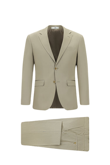 Koyu Bej Slim Fit Dar Kesim Pamuklu Lyocell Klasik Takım Elbise