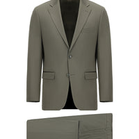 Koyu Haki Slim Fit Dar Kesim Pamuklu Lyocell Klasik Takım Elbise