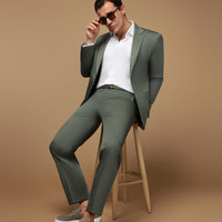 Koyu Yeşil Slim Fit Dar Kesim Pamuklu Lyocell Klasik Takım Elbise