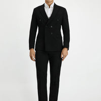 Siyah Slim Fit Dar Kesim Kruvaze Takım Elbise