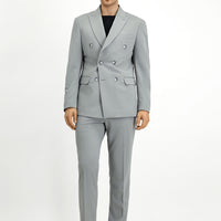 Açık Gri Slim Fit Dar Kesim Kruvaze Takım Elbise