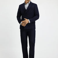 Koyu Lacivert Slim Fit Dar Kesim Kruvaze Takım Elbise