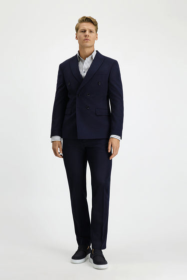 Koyu Lacivert Slim Fit Dar Kesim Kruvaze Takım Elbise