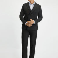 Koyu Antrasit Slim Fit Dar Kesim Kruvaze Takım Elbise