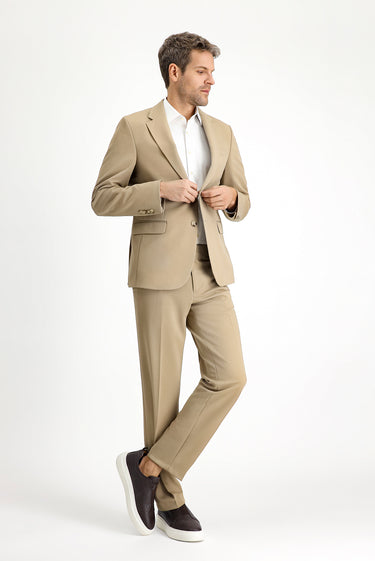 Açık Bej Slim Fit Dar Kesim Klasik Takım Elbise