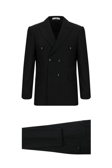Siyah Slim Fit Dar Kesim Desenli Kruvaze Takım Elbise