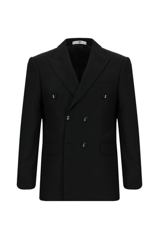Siyah 7 Drop Slim Fit Dar Kesim Desenli Kruvaze Takım Elbise