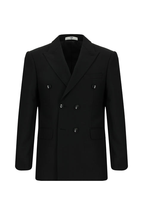 Siyah 7 Drop Slim Fit Dar Kesim Desenli Kruvaze Takım Elbise