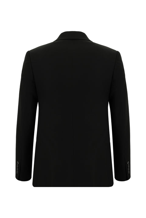 Siyah 7 Drop Slim Fit Dar Kesim Desenli Kruvaze Takım Elbise