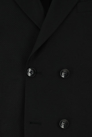 Siyah 7 Drop Slim Fit Dar Kesim Desenli Kruvaze Takım Elbise