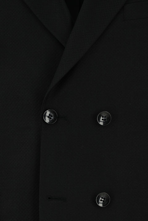 Siyah 7 Drop Slim Fit Dar Kesim Desenli Kruvaze Takım Elbise