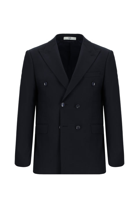 Koyu Lacivert 7 Drop Slim Fit Dar Kesim Desenli Kruvaze Takım Elbise