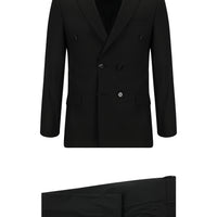 Siyah Super Slim Fit Ekstra Dar Kesim Desenli Kruvaze Takım Elbise