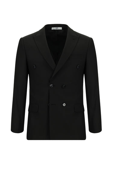 Siyah Super Slim Fit Ekstra Dar Kesim Desenli Kruvaze Takım Elbise