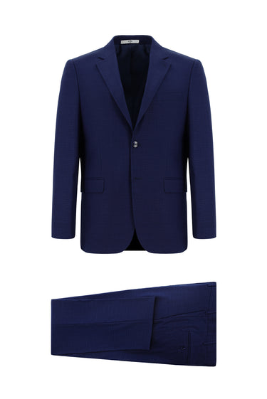 Orta Lacivert Relaxed Fit Rahat Kesim Klasik Desenli Takım Elbise