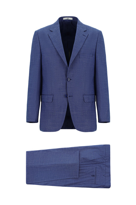 Havacı Mavi 4 Drop Relaxed Fit Rahat Kesim Desenli Takım Elbise