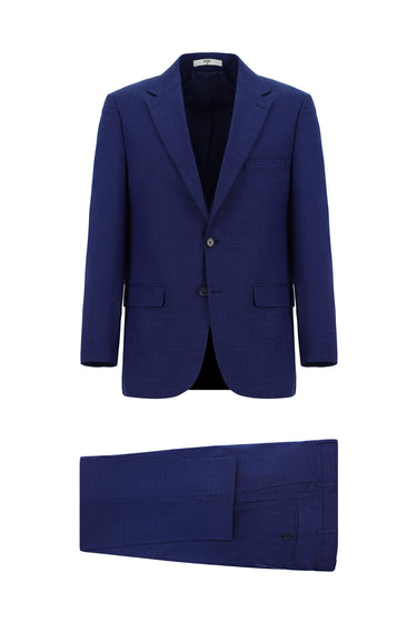 Koyu Mavi  Relaxed Fit Rahat Kesim Klasik Desenli Takım Elbise