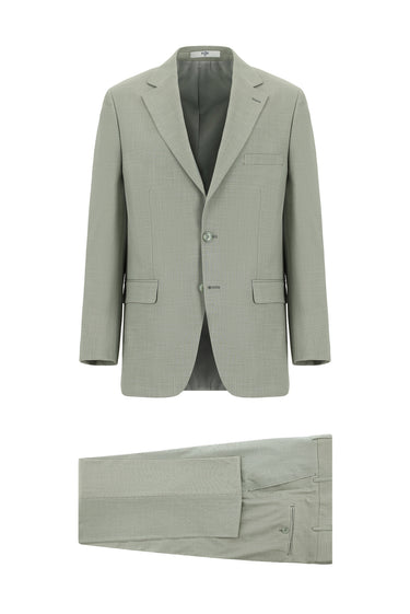 Yağ Yeşili-Olive Relaxed Fit Rahat Kesim Klasik Desenli Takım Elbise