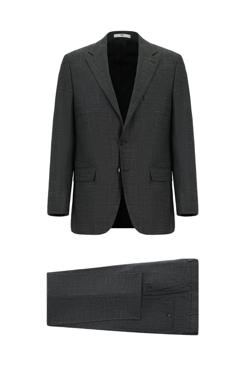Orta Antrasit 4 Drop Relaxed Fit Rahat Kesim Desenli Takım Elbise