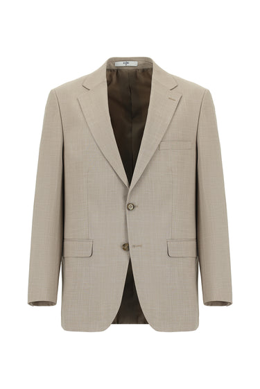 Açık Vizon Relaxed Fit Rahat Kesim Klasik Desenli Takım Elbise