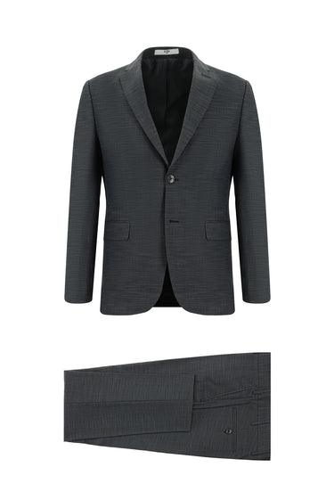 Orta Antrasit Super Slim Fit Ekstra Dar Kesim Klasik Desenli Takım Elbise