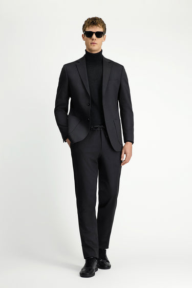 Siyah Regular Fit Desenli Beli Lastikli İpli Takım Elbise