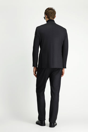 Siyah Regular Fit Desenli Beli Lastikli İpli Takım Elbise